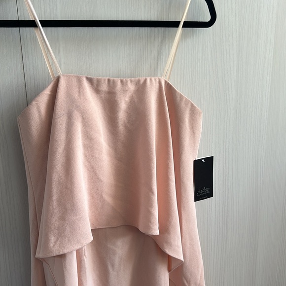 Nwt Aidan by Aidan Mattox Strapless Tiered Crepe & Fringe Midi Cocktail Dress 8 - Picture 4 of 10